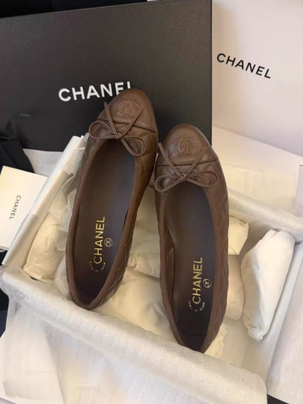 CHANEL Timeless Brown Ballet Flats